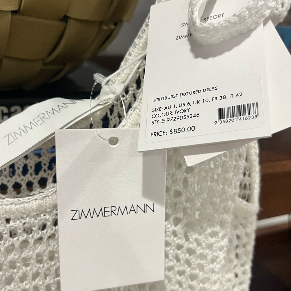 NWT ZIMMERMANN Crochet-knit linen-blend midi dress - Picture 5 of 6